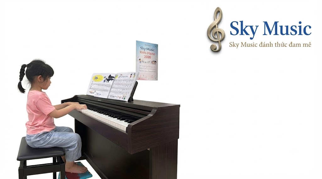 Bé luyện kỹ thuật piano cơ bản Bé luyện tư thế và kỹ thuật ngón trên đàn piano điện
