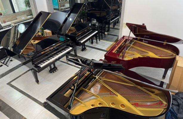 Không gian trưng bày piano grand Yamaha C5 và các mẫu grand piano cao cấp tại showroom