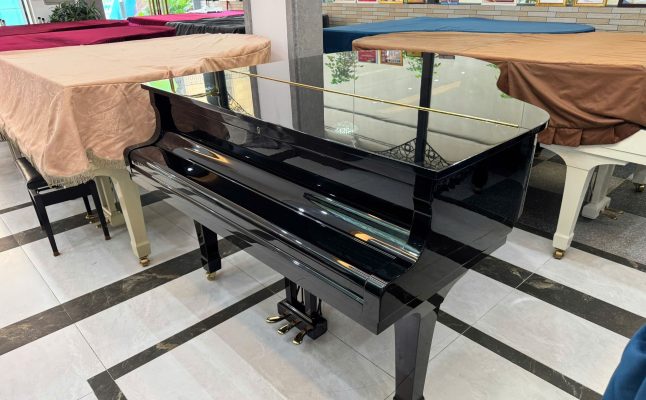 Nhiều mẫu piano grand Yamaha được trưng bày thực tế để khách kiểm tra trước khi mua