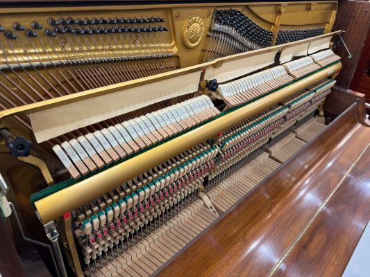 Bộ máy action piano Yamaha W102 với hệ thống búa và cơ cấu phím thể hiện độ phản hồi và chất lượng cơ học