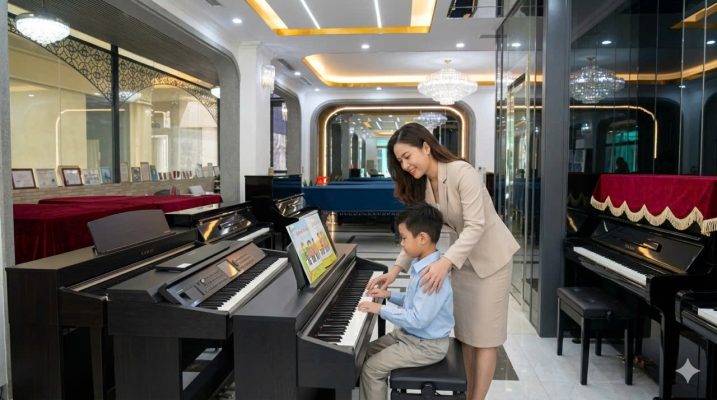 Người mới học piano điện tại showroom Sky Music Long Biên