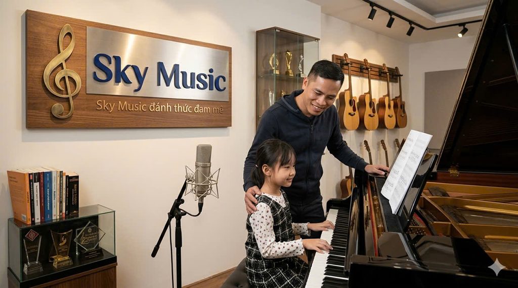 Phương pháp luyện tập piano hiệu quả Giáo viên hướng dẫn bé luyện piano và đọc bản nhạc