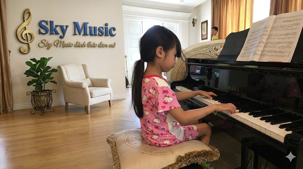 Kết quả học piano sau 12 tháng Bé đọc bản nhạc và luyện piano tại nhà